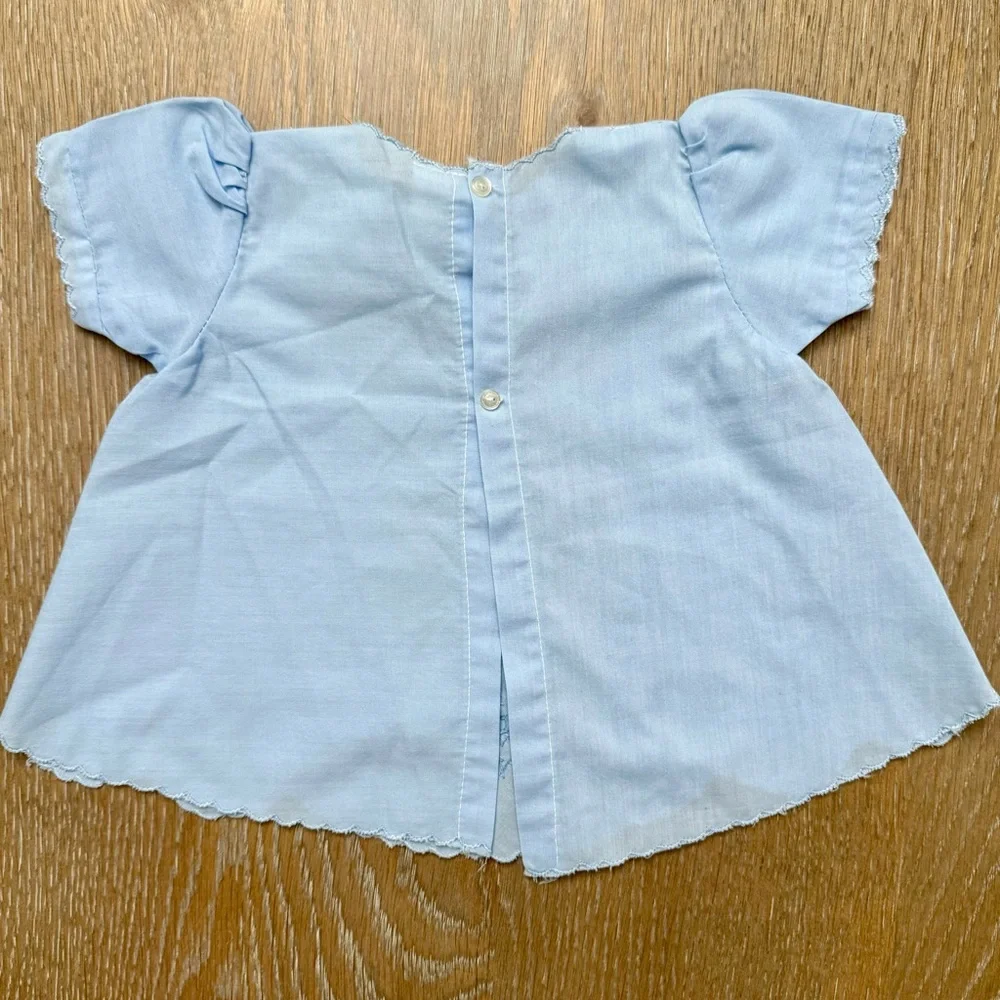 Cuties By Judy blue baby girls dress with embroidered‎ details and scalloped hem